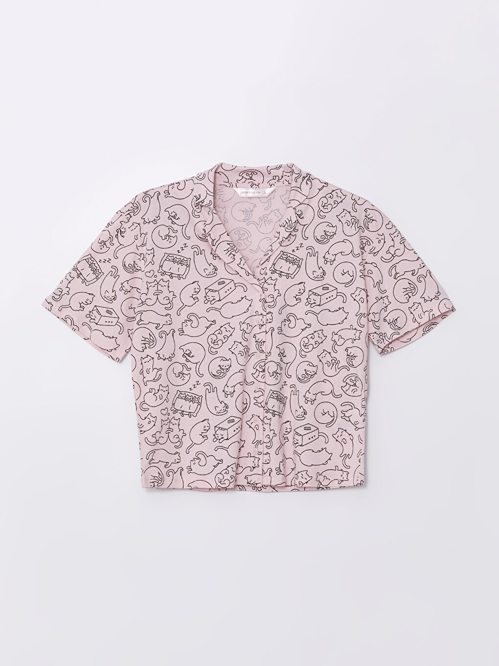 Pembe Gömlek Yaka Desenli Kadın Pijama Üstü