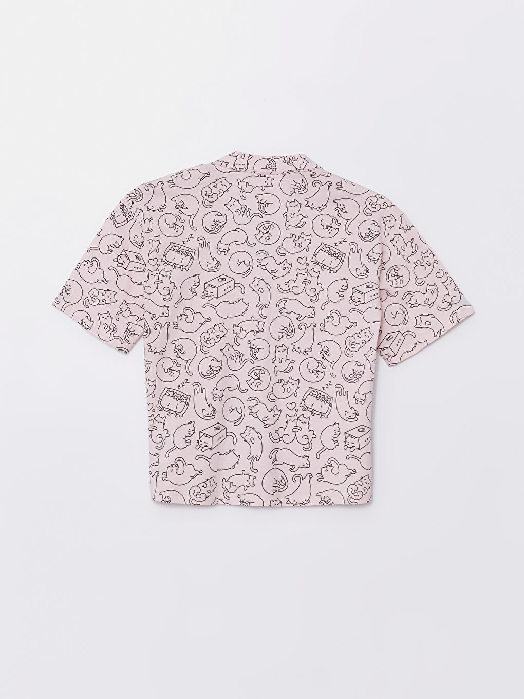 Pembe Gömlek Yaka Desenli Kadın Pijama Üstü-1