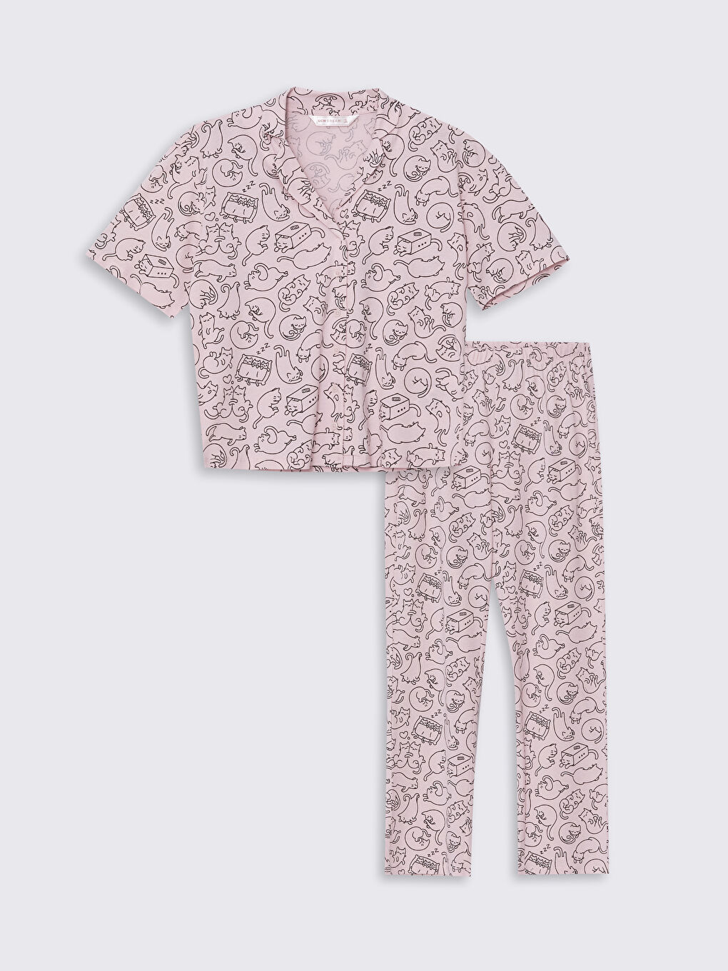 LCW DREAM Pembe Baskılı Gömlek Yaka Desenli Kısa Kollu Kadın Pijama Takımı - 4