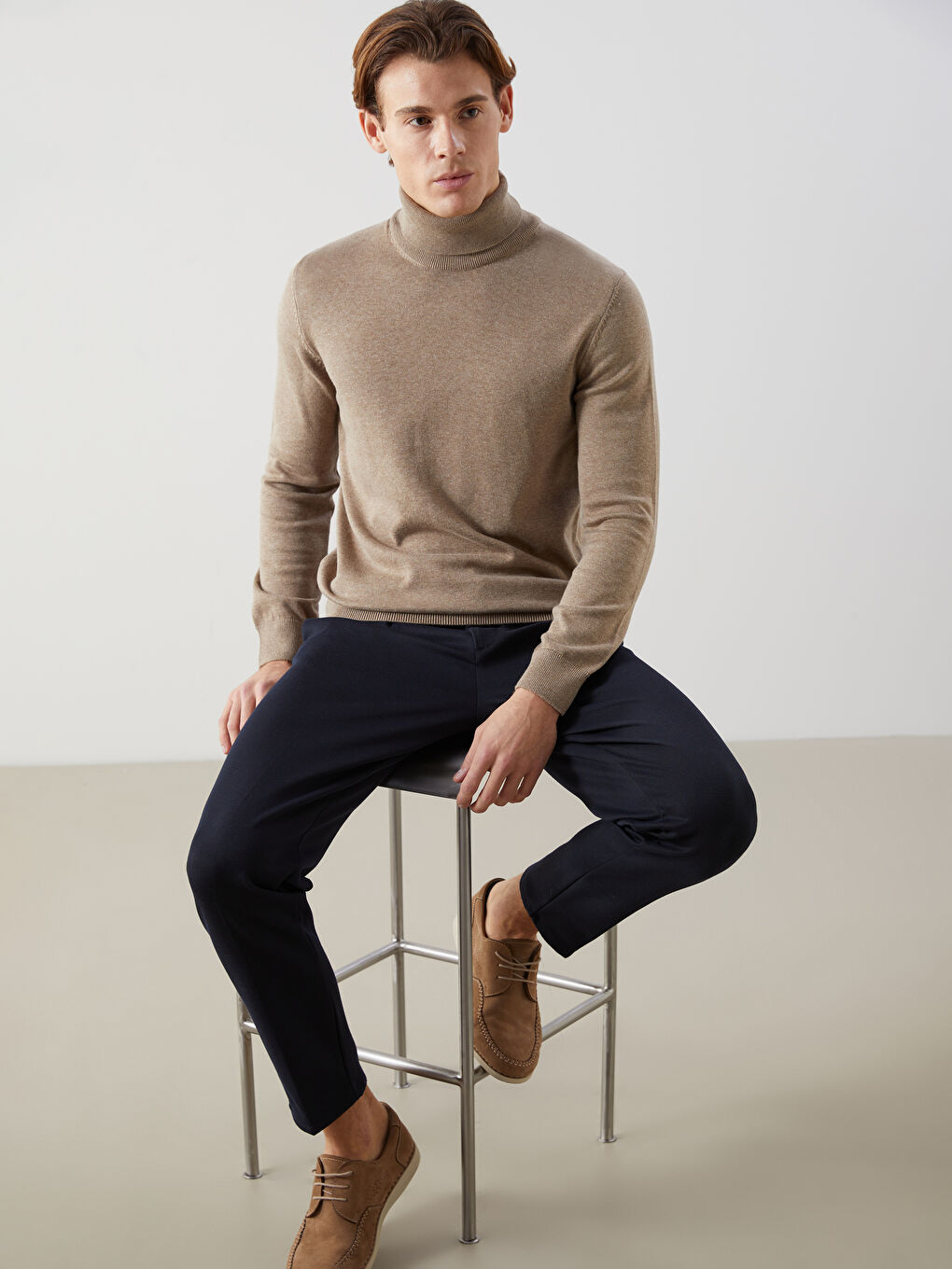Turtleneck Long Sleeve Men's Tricot Sweater -W46154Z8-E0B