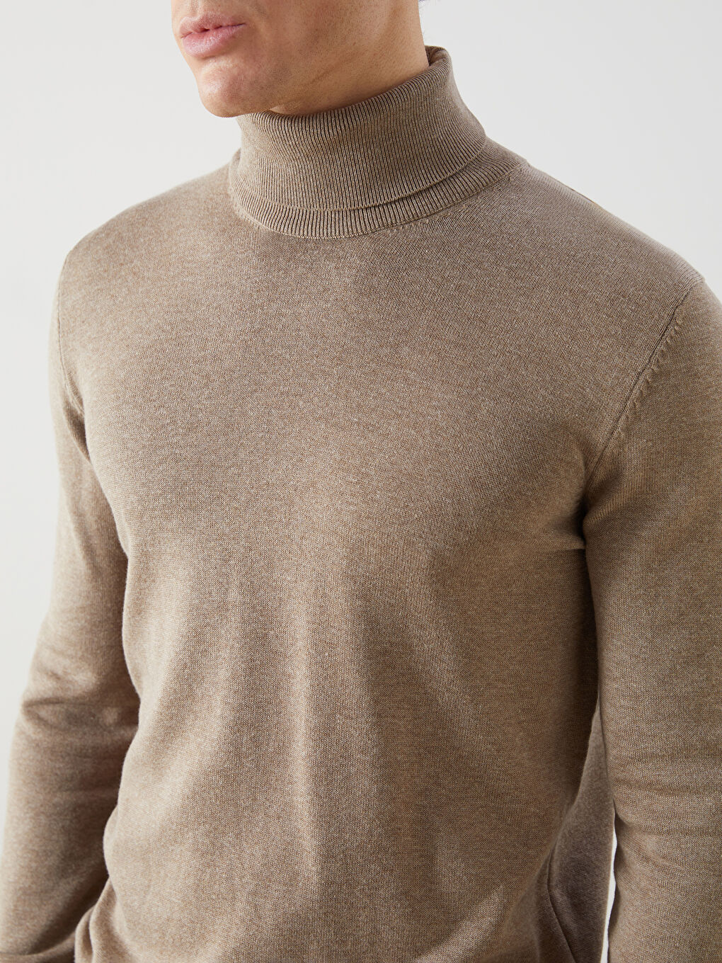 Turtleneck Long Sleeve Men's Tricot Sweater -W46154Z8-E0B