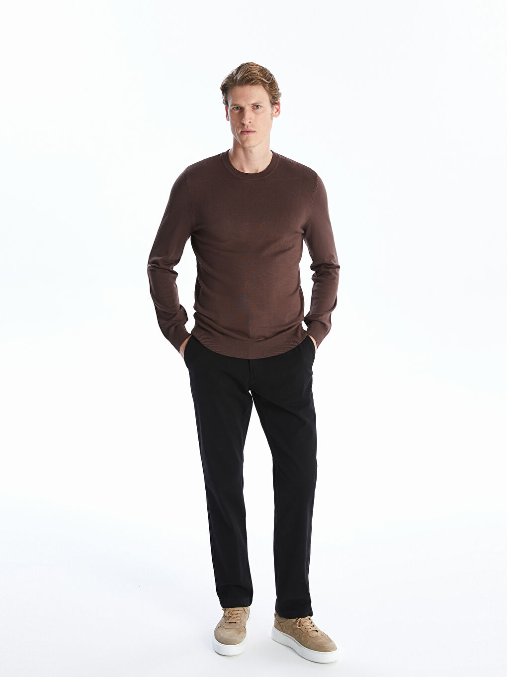 Muški trikotažni džemper okruglog izreza dugih rukava-1