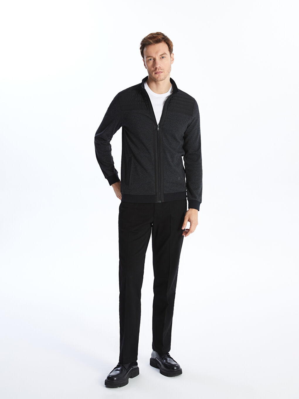 Funnel Neck Long Sleeve Men's Zip-Up Sweatshirt-1