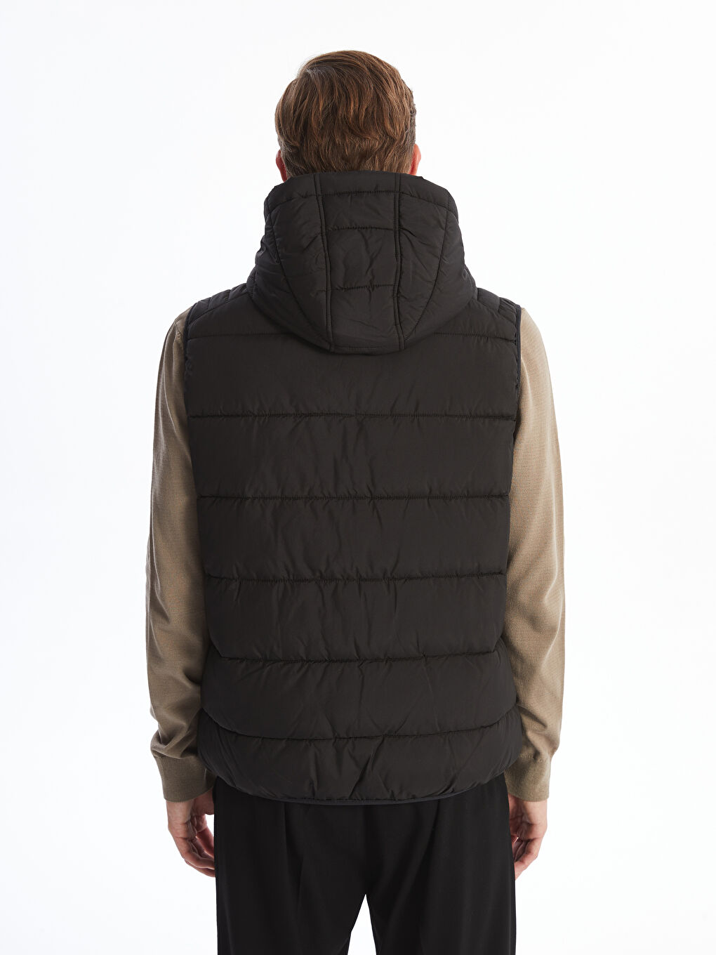 ерлерге арналған стандартты пішім капюшонды пуховик жилет-4