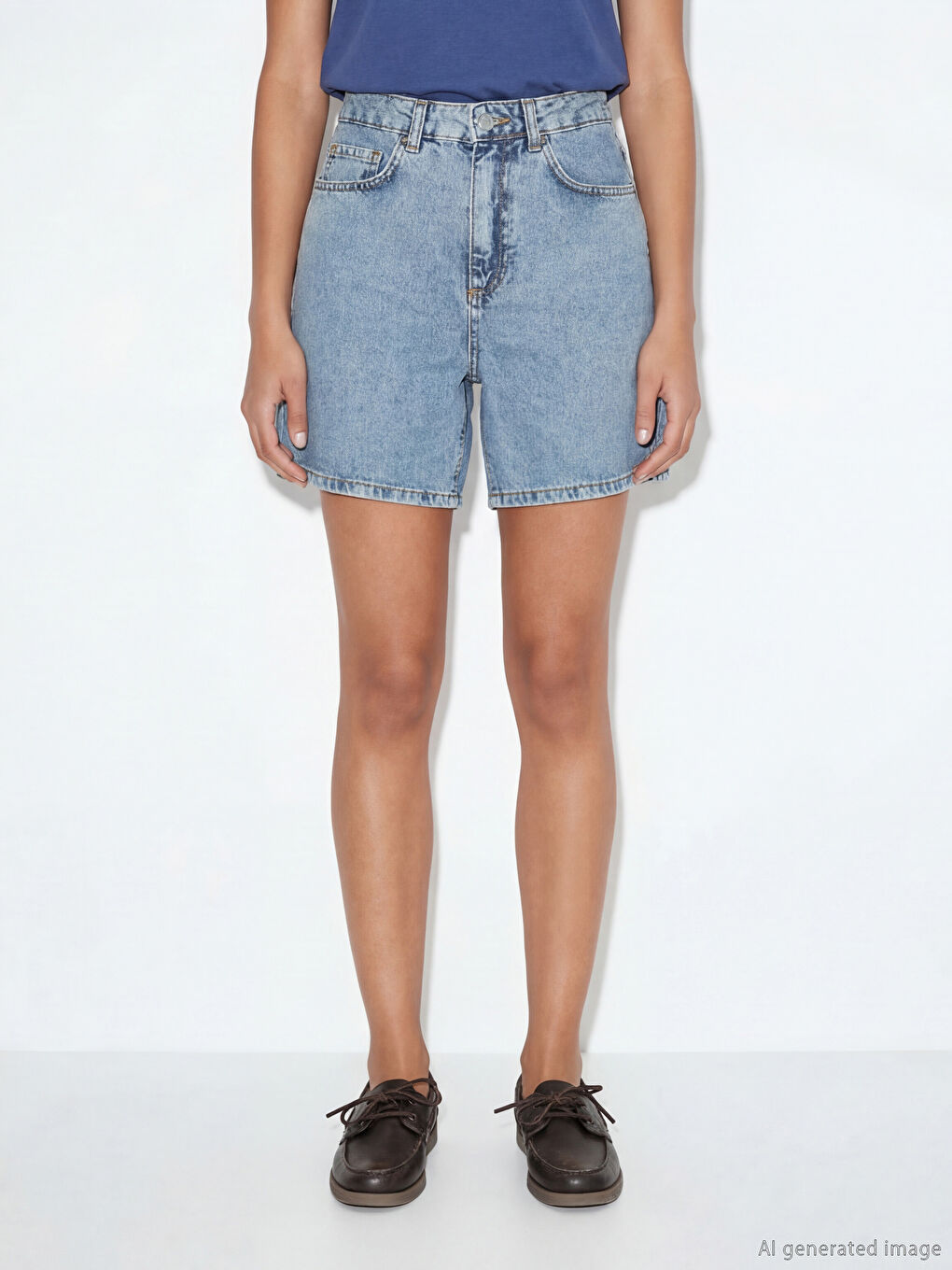 Slim Fit Ripped Detail Women's Denim Shorts-1