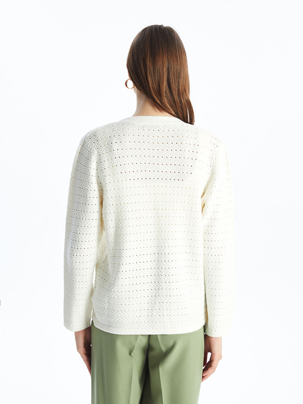 V-Neck Self Patterned Long Sleeve Women's Knitwear Cardigan-4