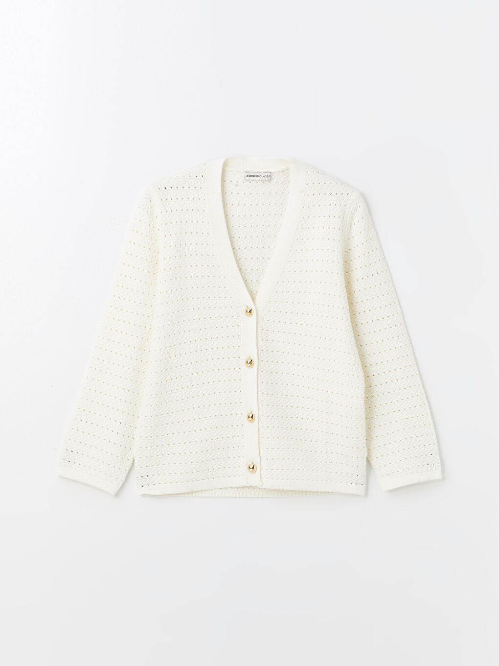 V-Neck Self Patterned Long Sleeve Women's Knitwear Cardigan-5