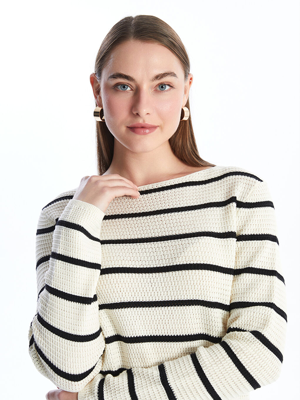 LCWAIKIKI Basic Crew Neck Striped Long Sleeve Women's Knitwear Sweater -W46286Z8-LFC