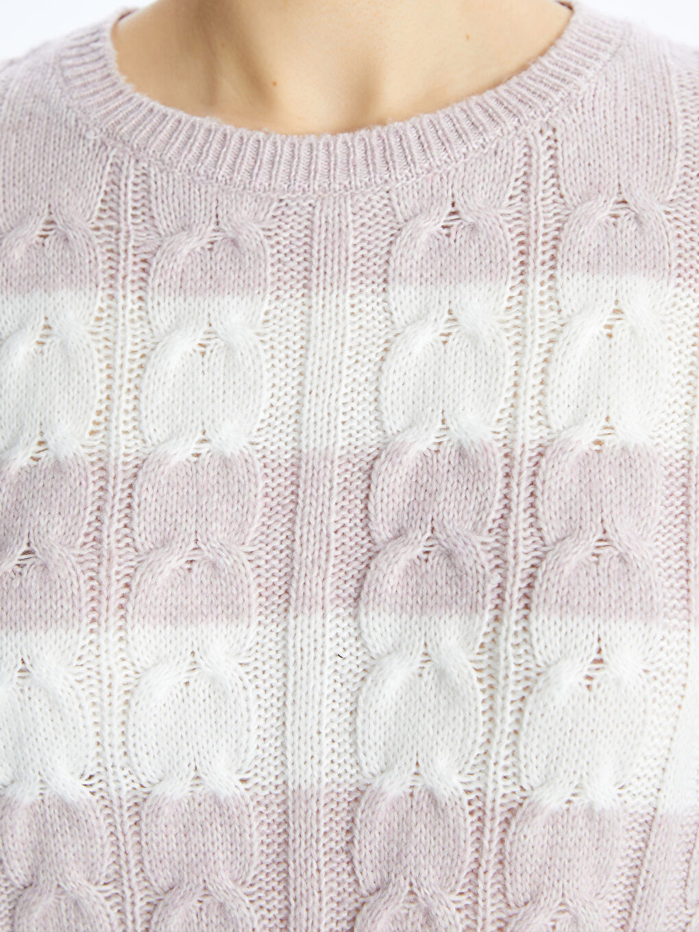 әйелдерге арналған жолақты дөңгелек жағалы ұзын жең трикотаж жемпір-3