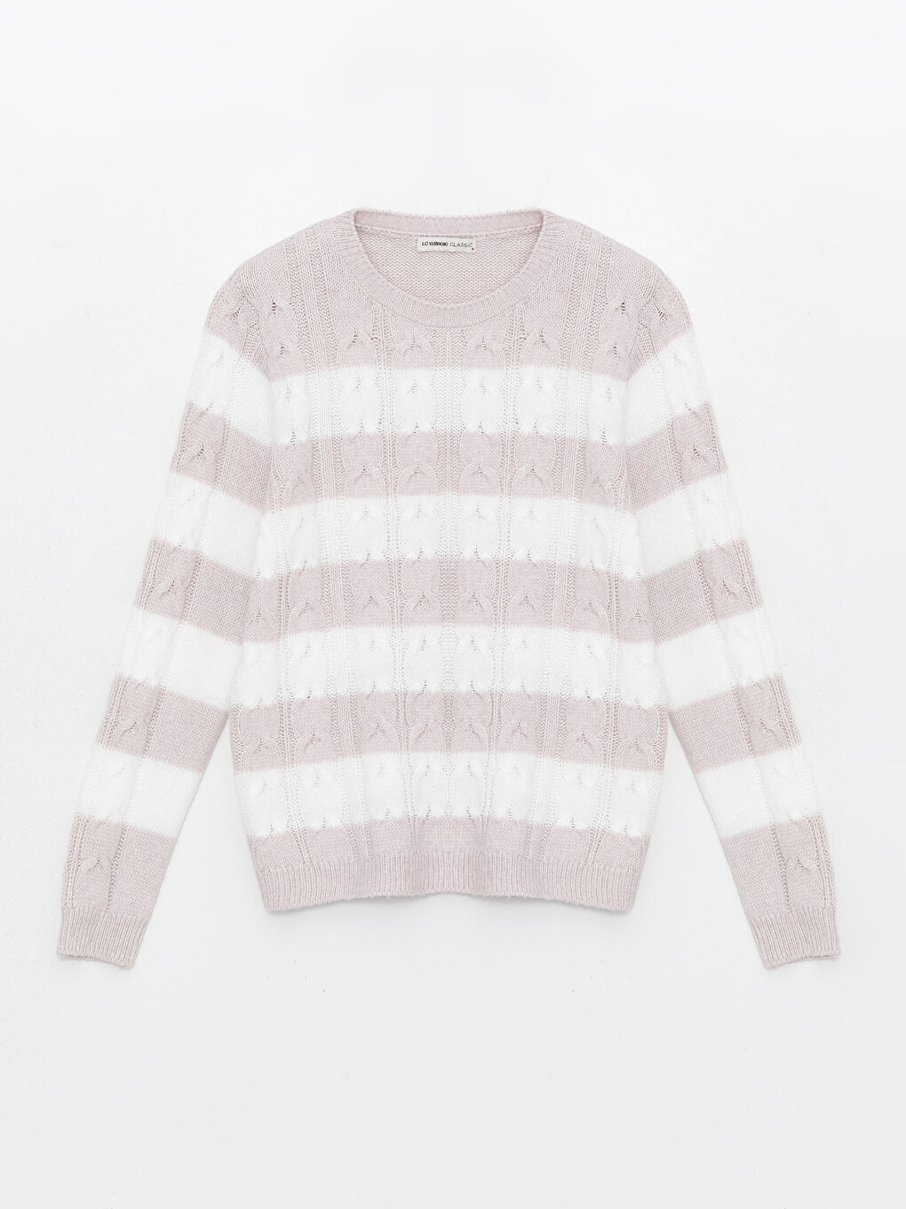 әйелдерге арналған жолақты дөңгелек жағалы ұзын жең трикотаж жемпір-5