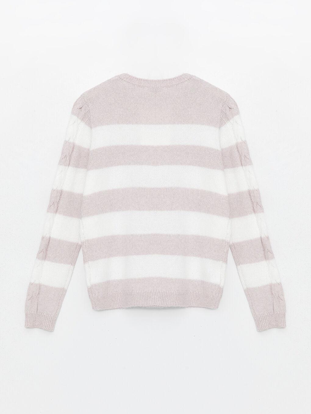 әйелдерге арналған жолақты дөңгелек жағалы ұзын жең трикотаж жемпір-6