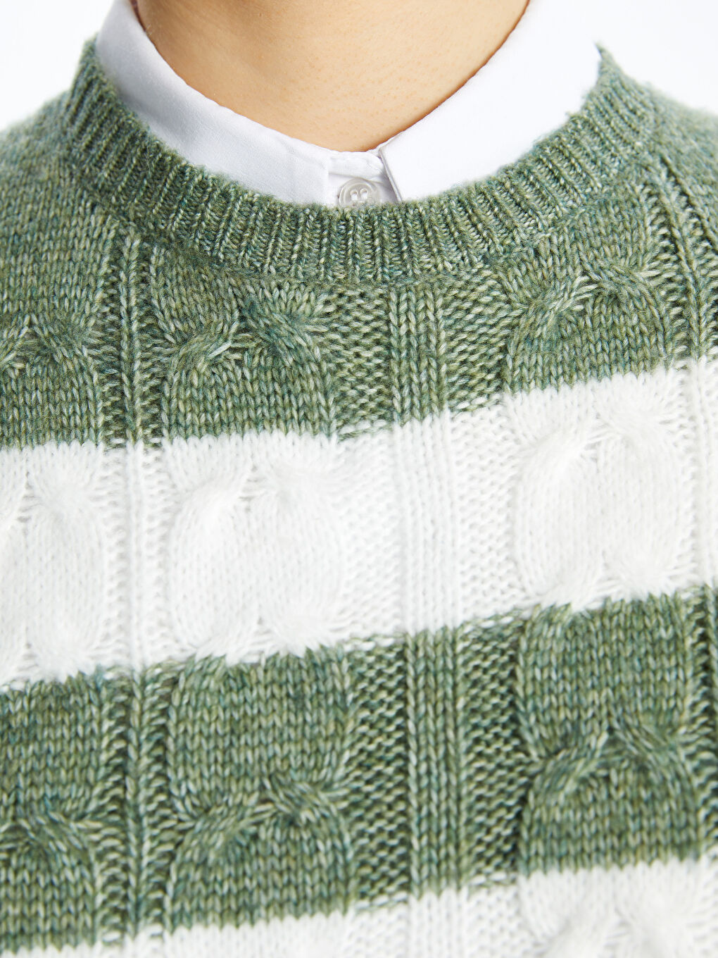 әйелдерге арналған жолақты дөңгелек жағалы ұзын жең трикотаж жемпір-3