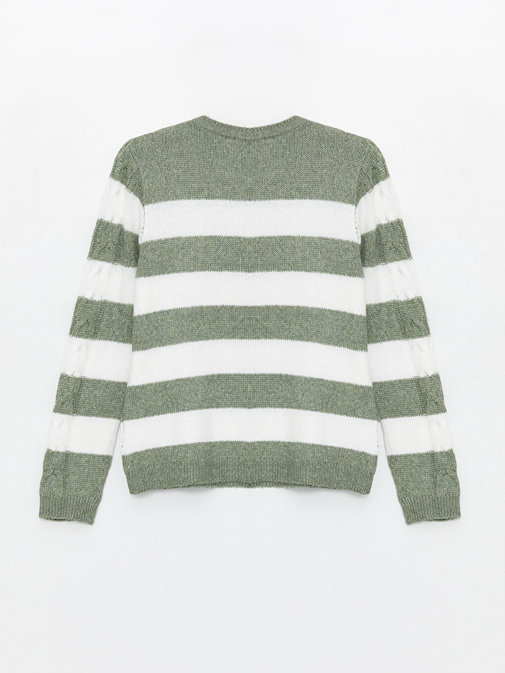 әйелдерге арналған жолақты дөңгелек жағалы ұзын жең трикотаж жемпір-6