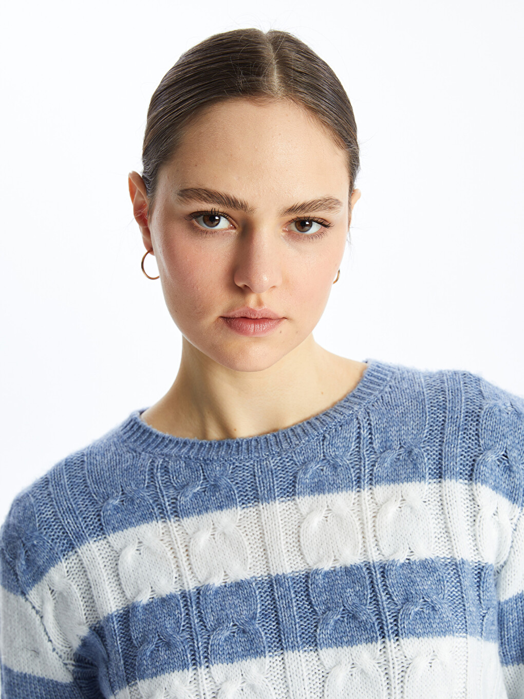 Crew Neck Striped Long Sleeve Women's Knitwear Sweater-1