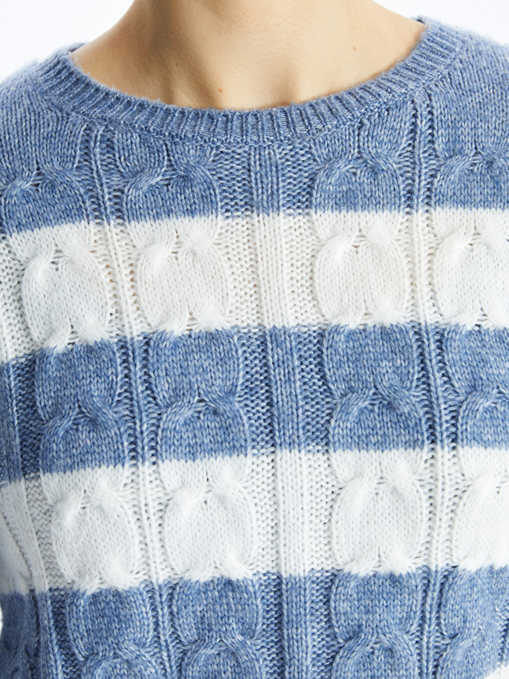 Crew Neck Striped Long Sleeve Women's Knitwear Sweater-3