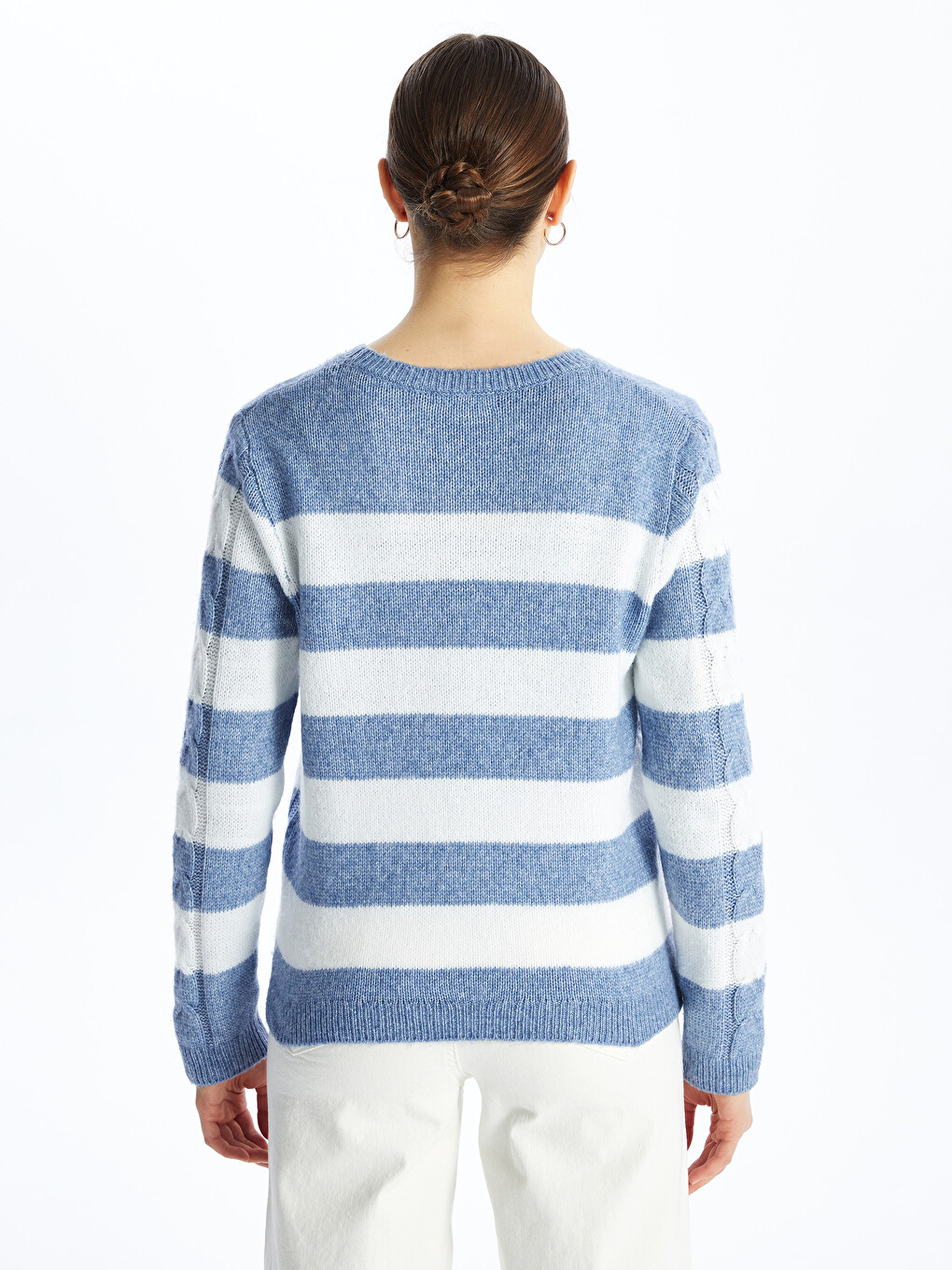 Crew Neck Striped Long Sleeve Women's Knitwear Sweater-4