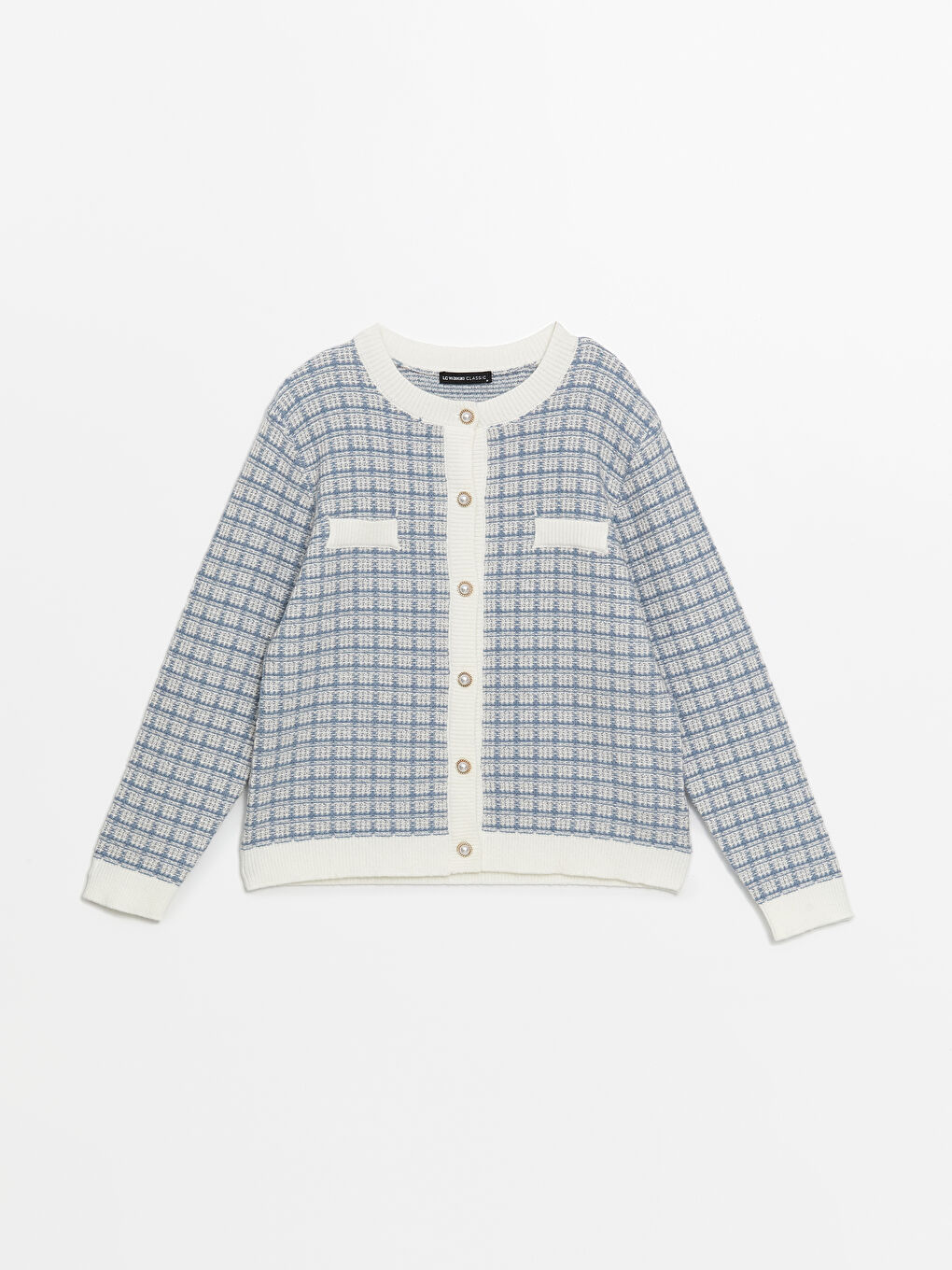 LC Waikiki Crew Neck Plaid Women's Knitwear Cardigan -W46292Z8-MHY