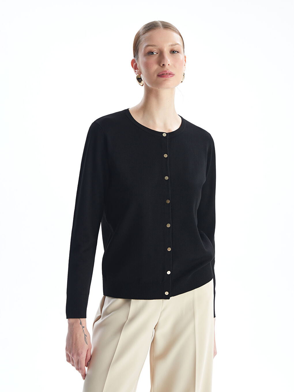 Crew Neck Women's Knitwear Cardigan-1