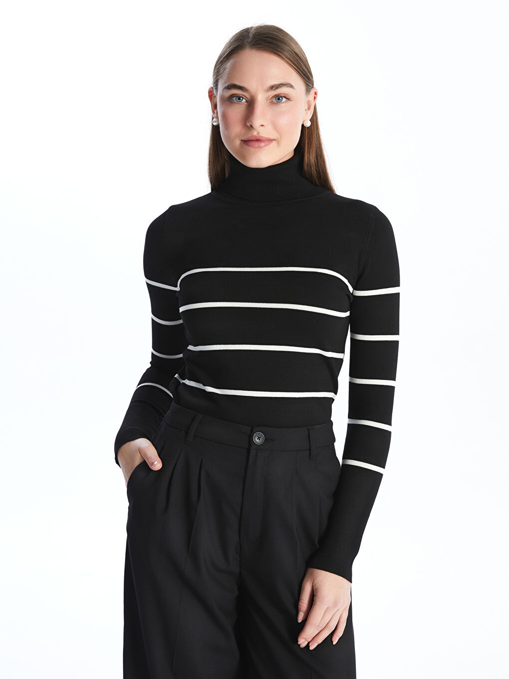 Pull-over en Tricot Rayé pour Femmes à Col roulé