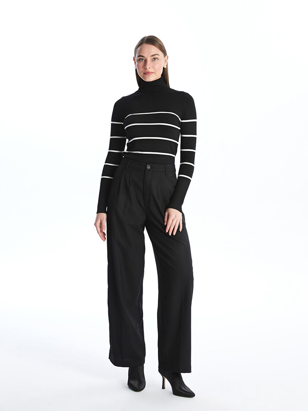 Pull-over en Tricot Rayé pour Femmes à Col roulé-2