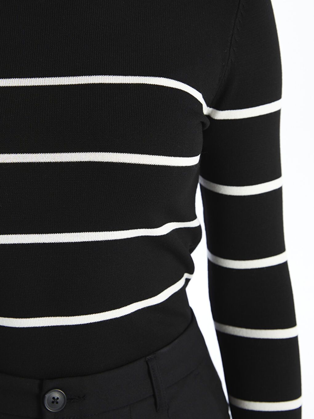 Pull-over en Tricot Rayé pour Femmes à Col roulé-3