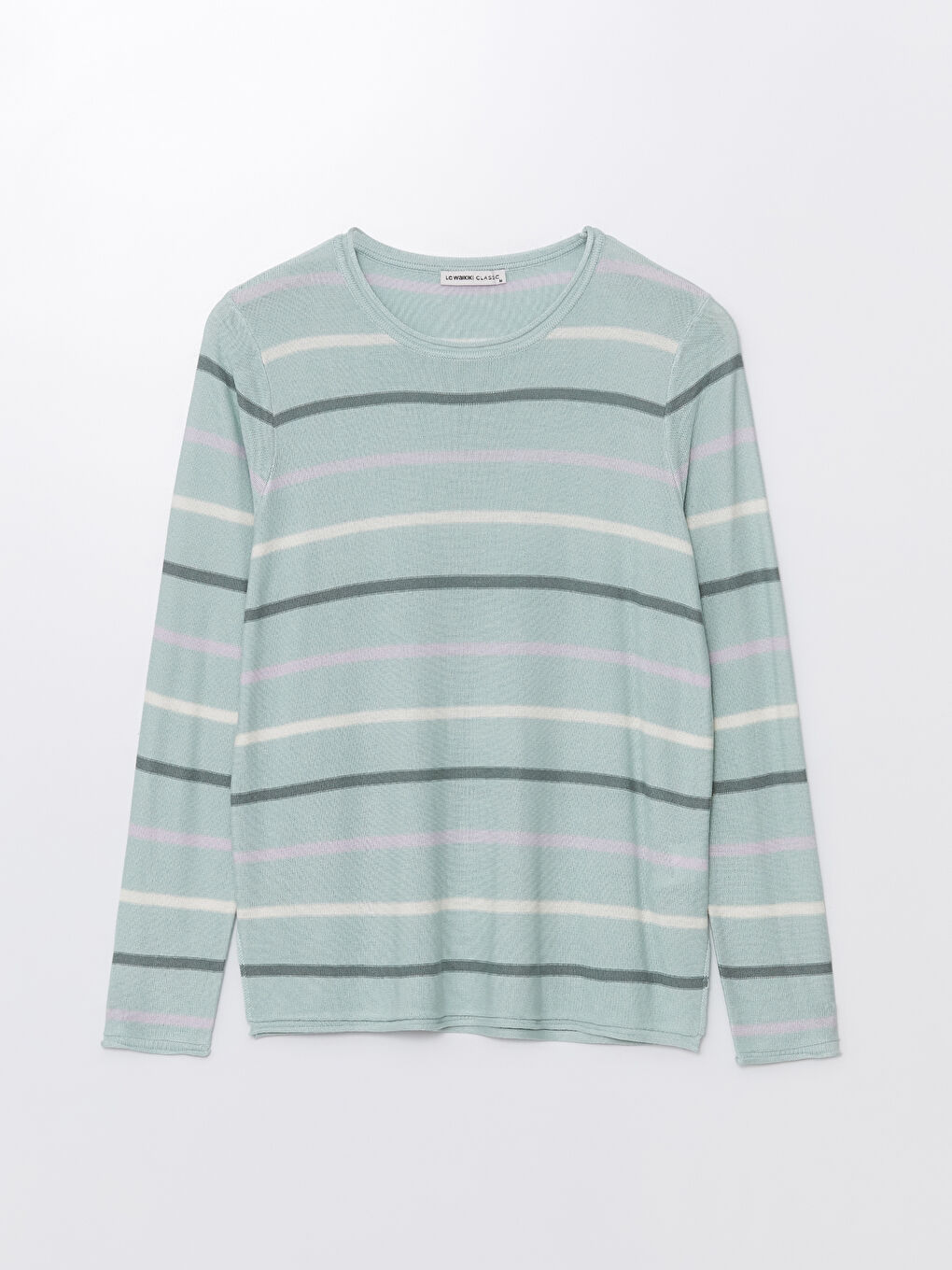 Crew Neck Striped Long Sleeve Women's Knitwear Sweater -W46361Z8-LFT