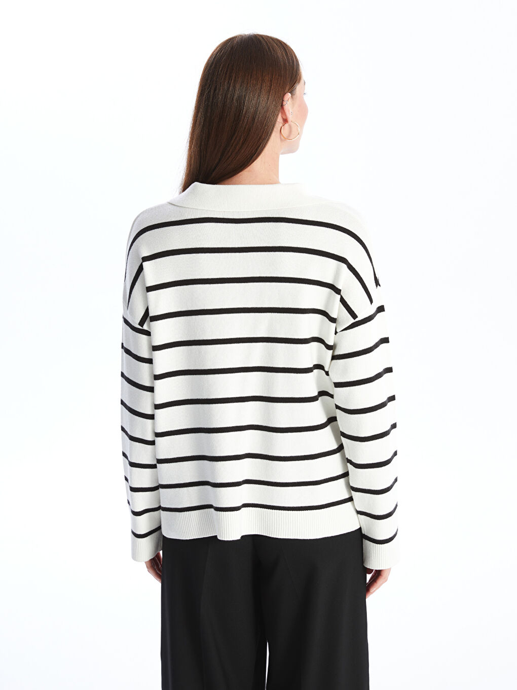 LCWAIKIKI Basic Polo-Kragen Gestreifter Oversize Strickpullover für Damen -W46392Z8-LFC