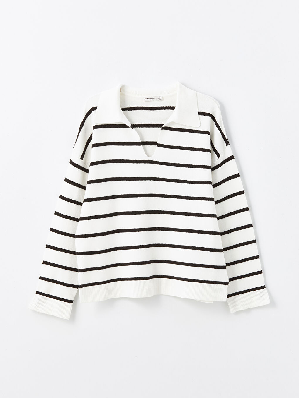 LCWAIKIKI Basic Polo-Kragen Gestreifter Oversize Strickpullover für Damen -W46392Z8-LFC