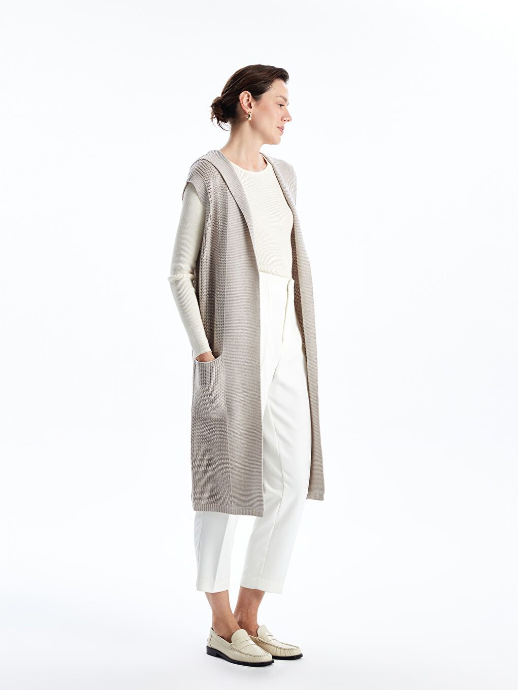 Shawl Collar Textured Women's Knitwear Waistcoat -W46398Z8-L8Q