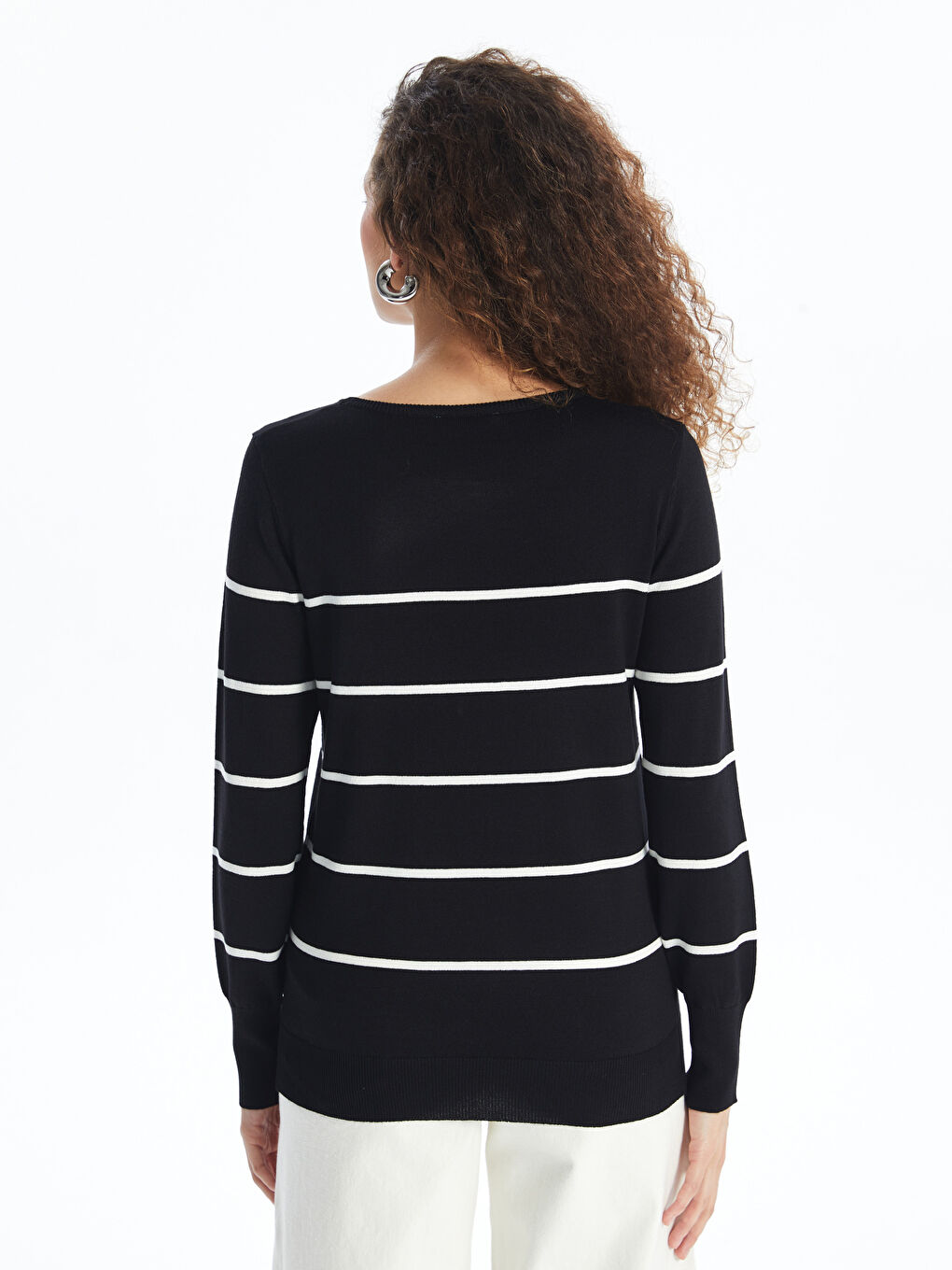 Pull-over à Col Rond Rayé à Manches Longues pour Femmes en Tricot-5