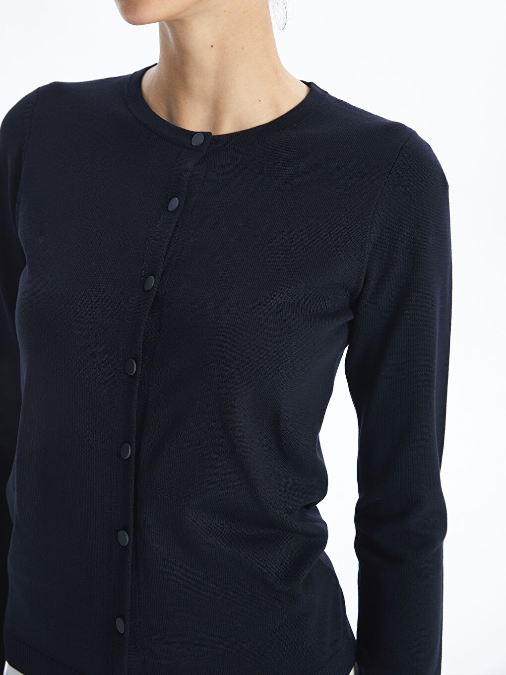 Crew Neck Plain Long Sleeve Women's Knitwear Cardigan -W46405Z8-E1J