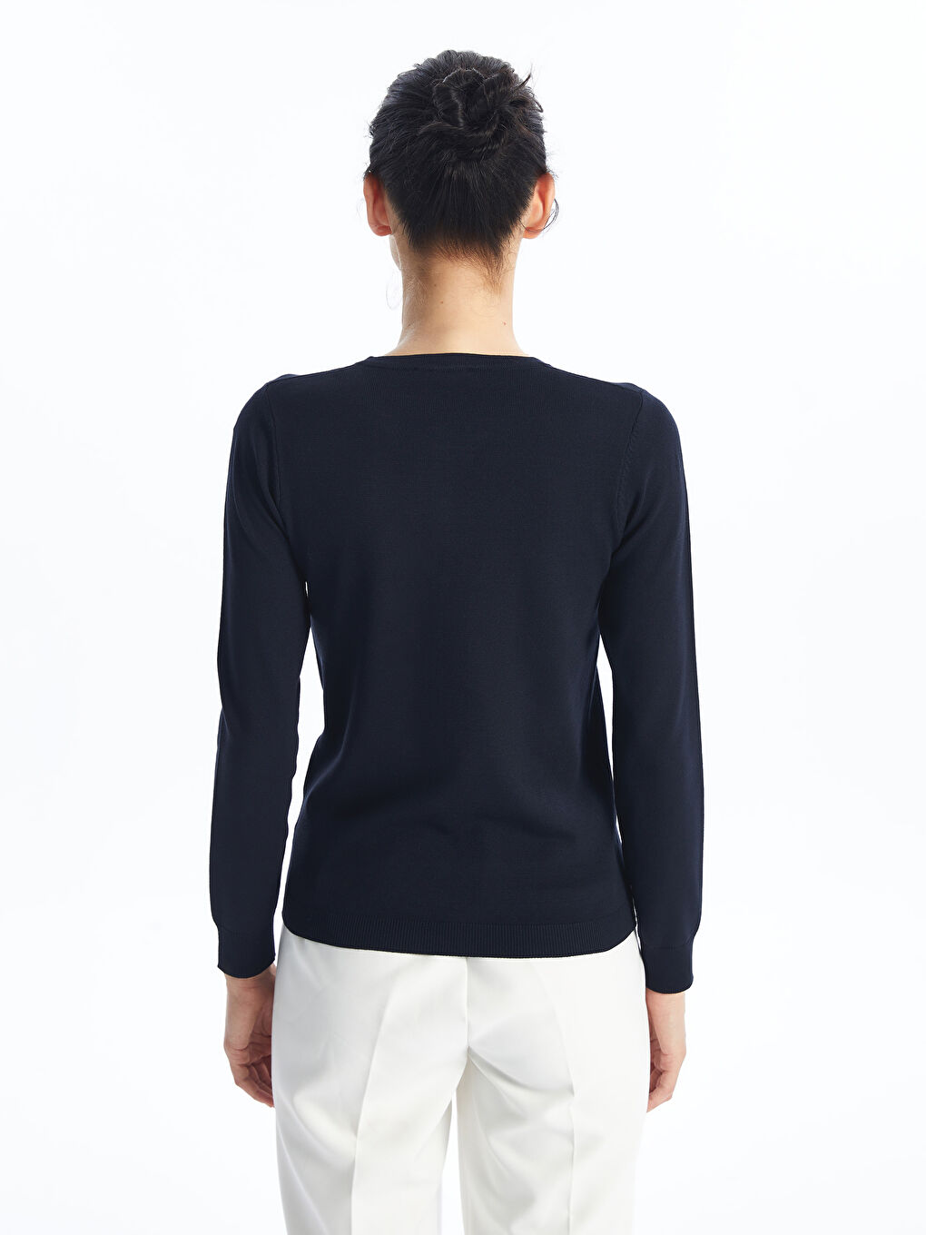 Crew Neck Plain Long Sleeve Women's Knitwear Cardigan -W46405Z8-E1J