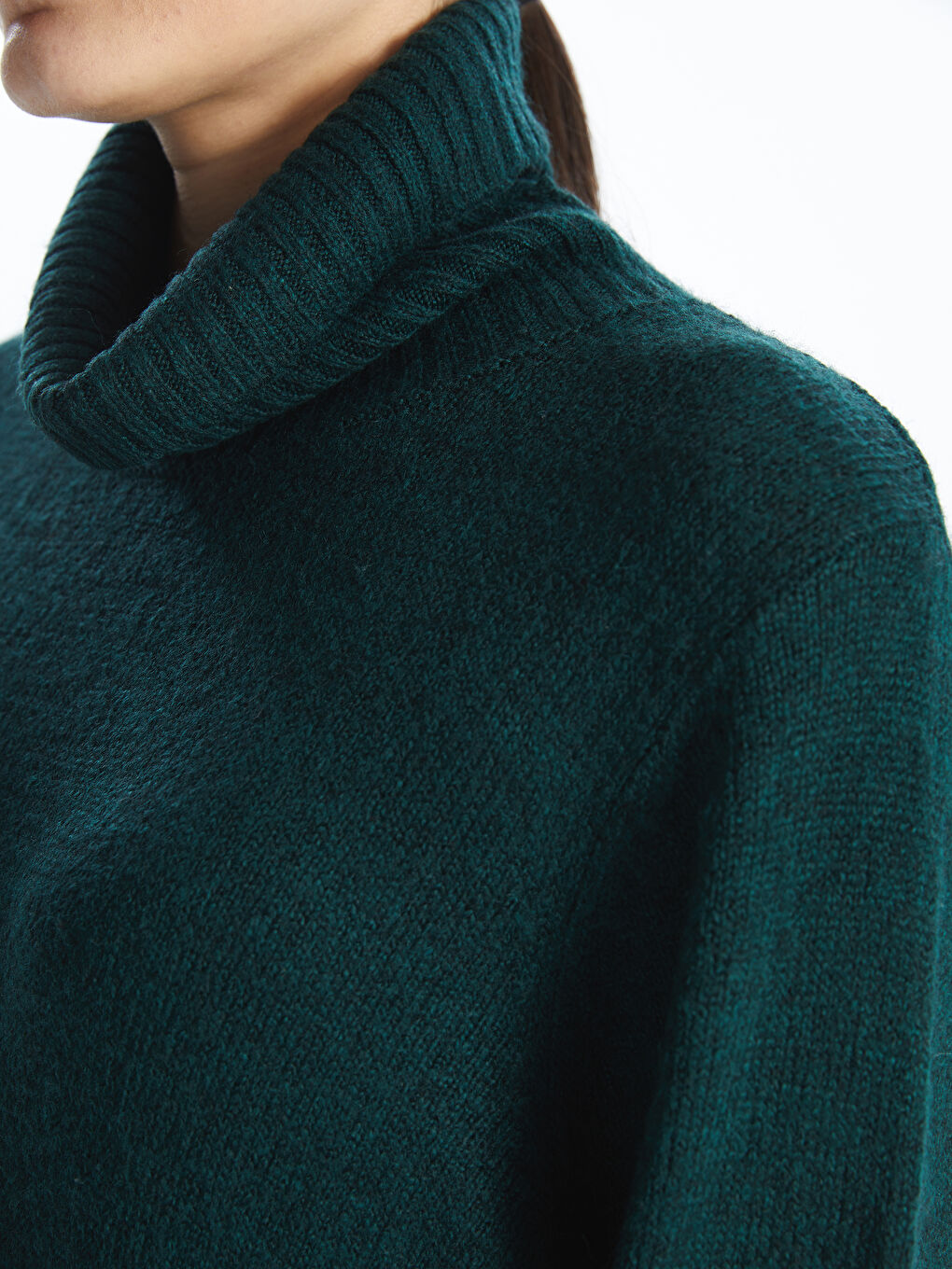 Turtleneck Plain Long Sleeve Oversize Women Knitwear Dress-3