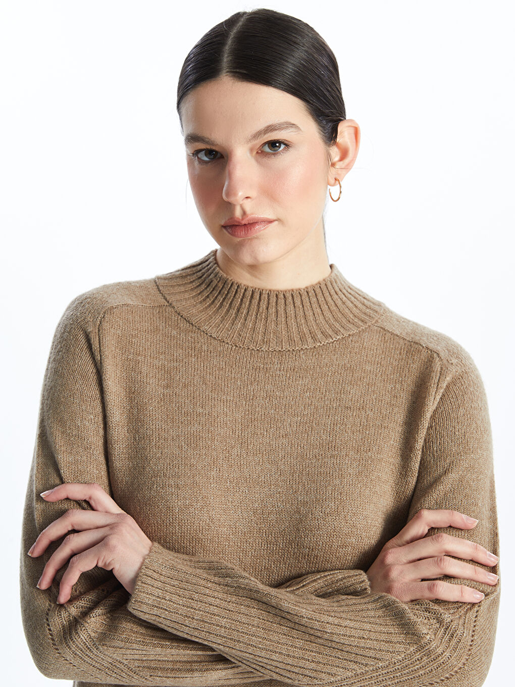 LCWAIKIKI Classic Crew Neck Plain Long Sleeve Women's Knitwear Dress -W46441Z8-D4N