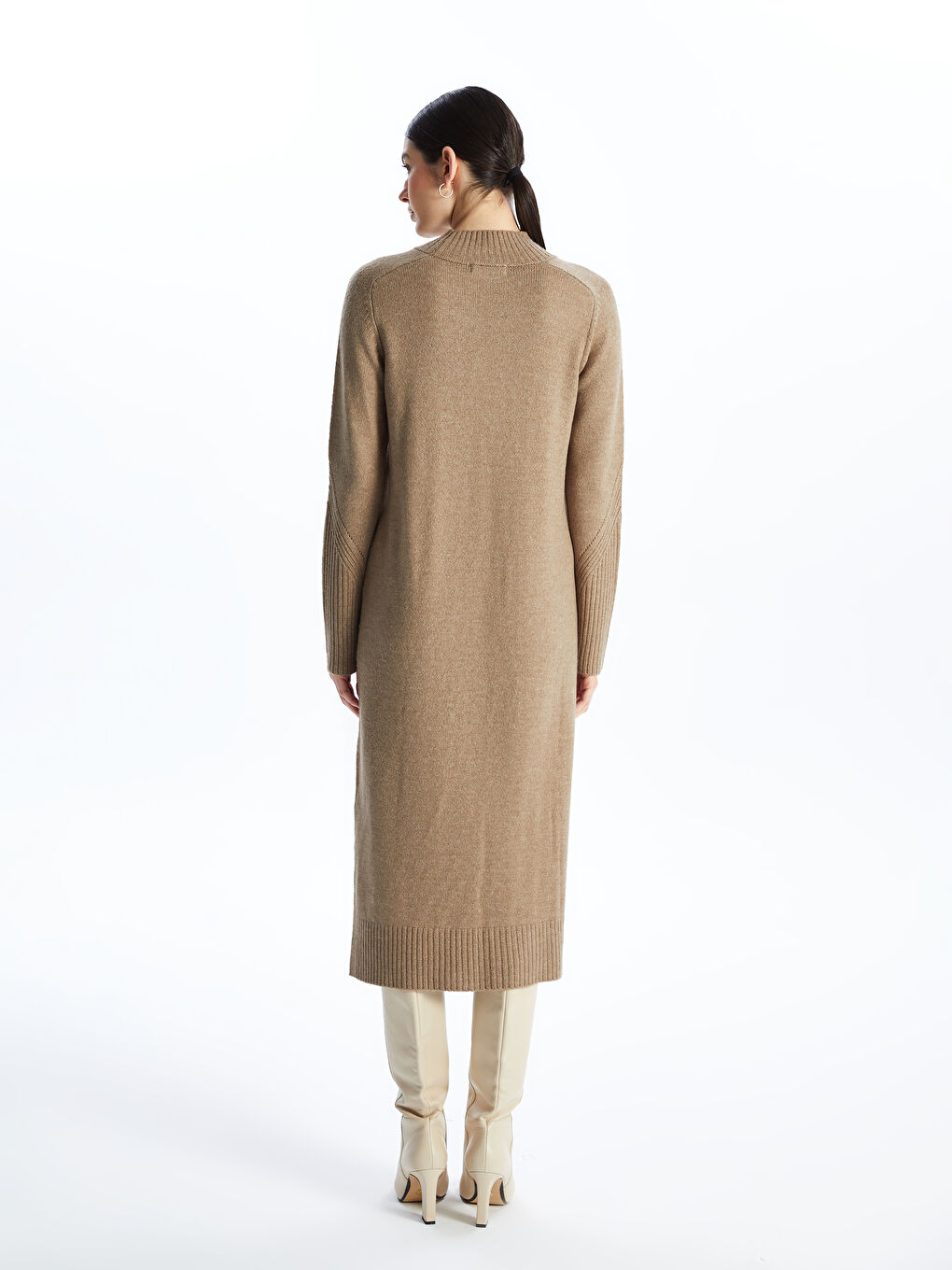 LCWAIKIKI Classic Crew Neck Plain Long Sleeve Women's Knitwear Dress -W46441Z8-D4N