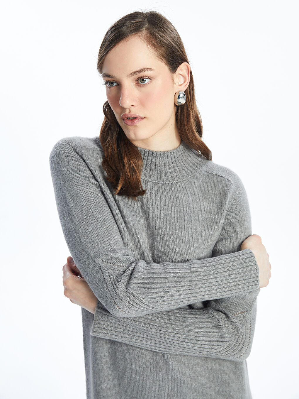 LCWAIKIKI Classic Crew Neck Plain Long Sleeve Women's Knitwear Dress -W46441Z8-DD0