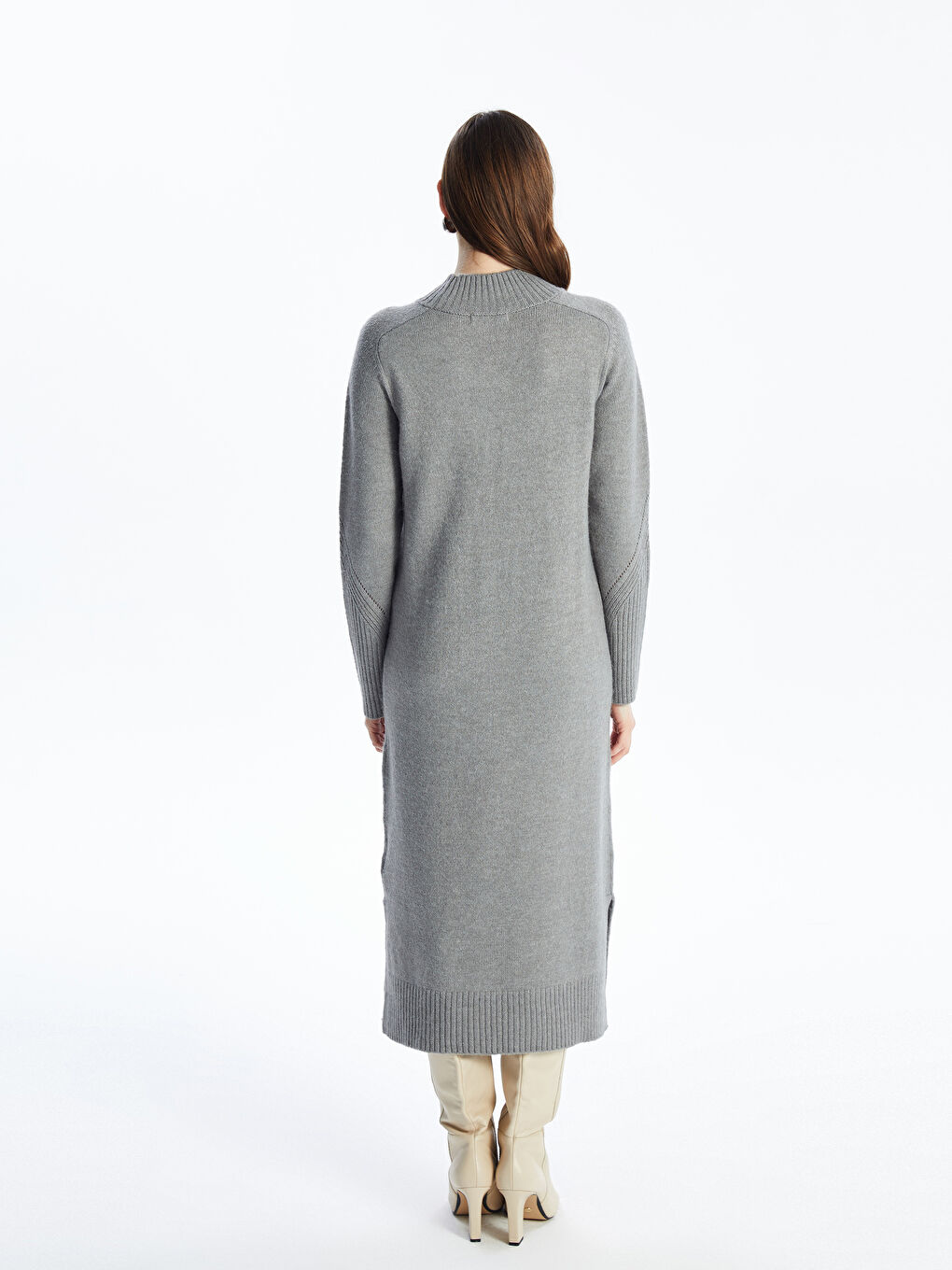 LCWAIKIKI Classic Crew Neck Plain Long Sleeve Women's Knitwear Dress -W46441Z8-DD0