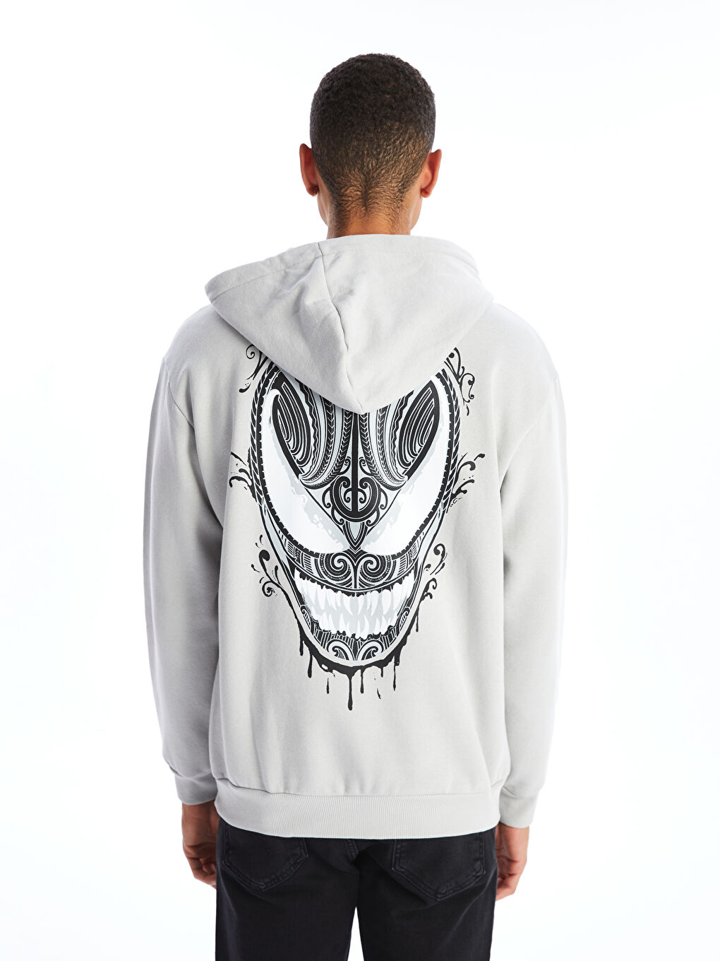 LCW Casual Gri Uzun Kollu Venom Baskılı Erkek Hoodie - 3