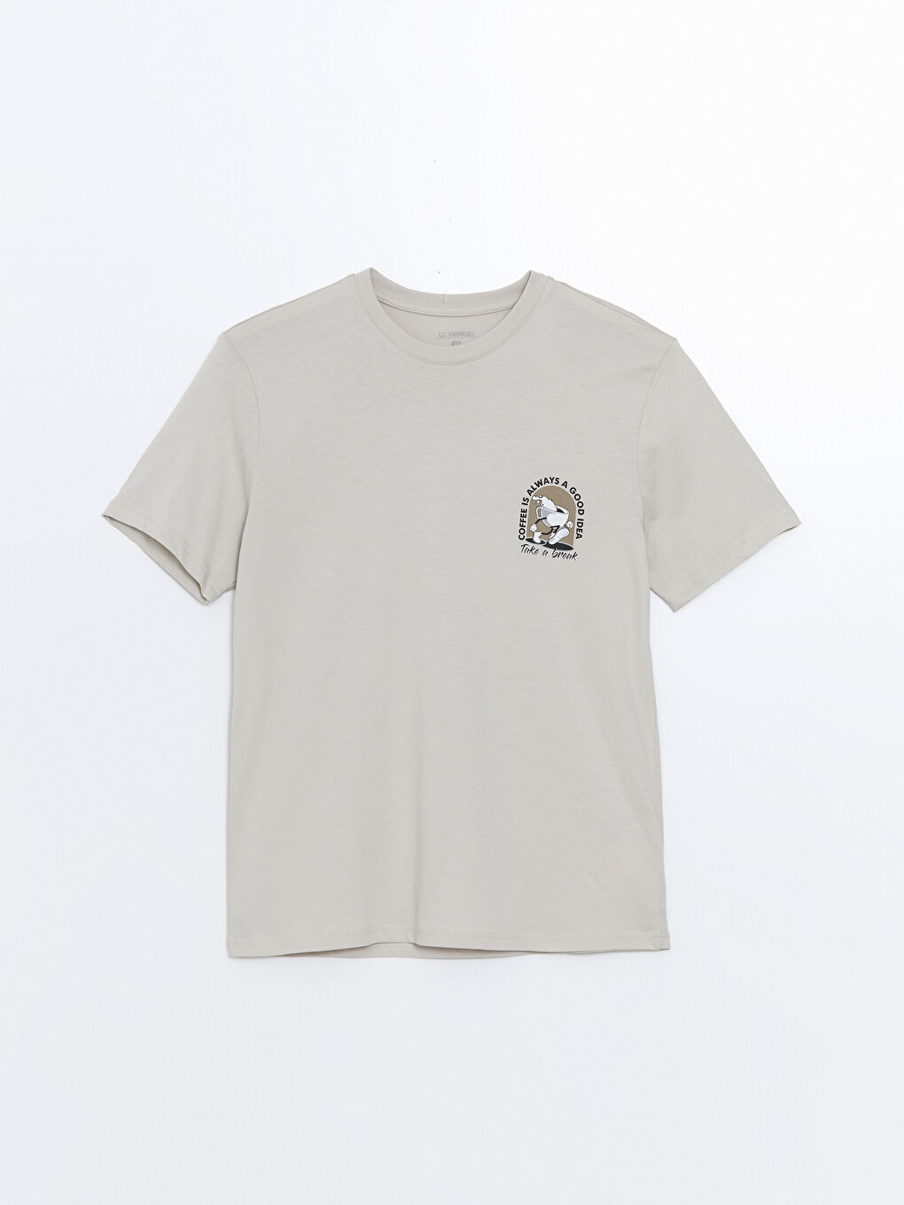 Gri Bisiklet Yaka Baskılı Penye Erkek Pijama Üst