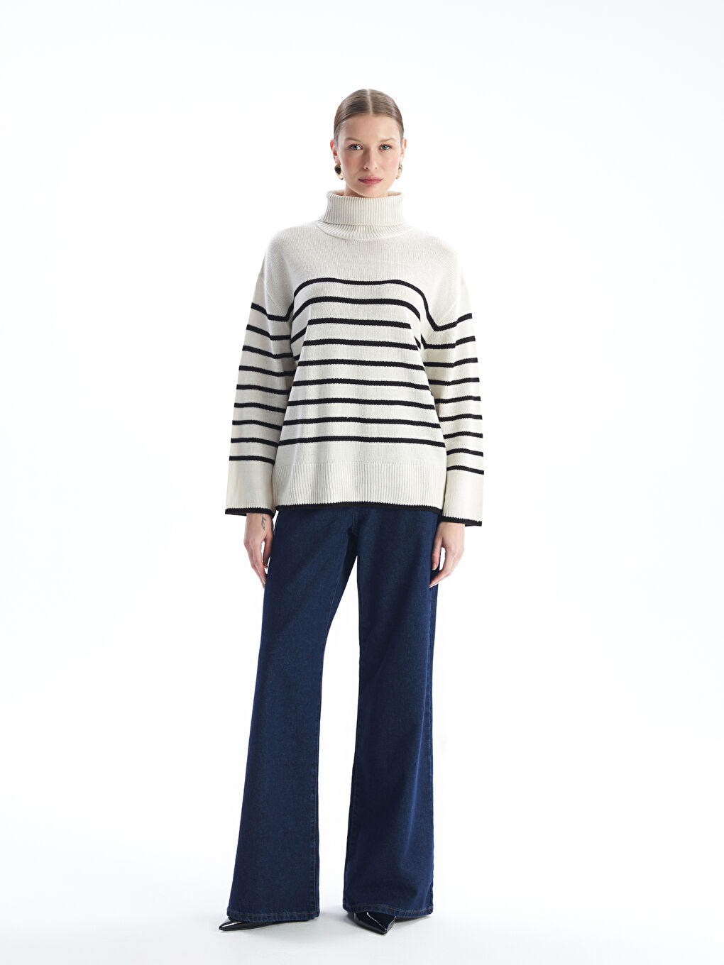 Turtleneck Striped Long Sleeve Maternity Knitwear Sweater-1