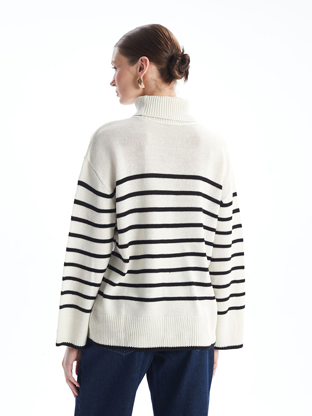 Turtleneck Striped Long Sleeve Maternity Knitwear Sweater-4