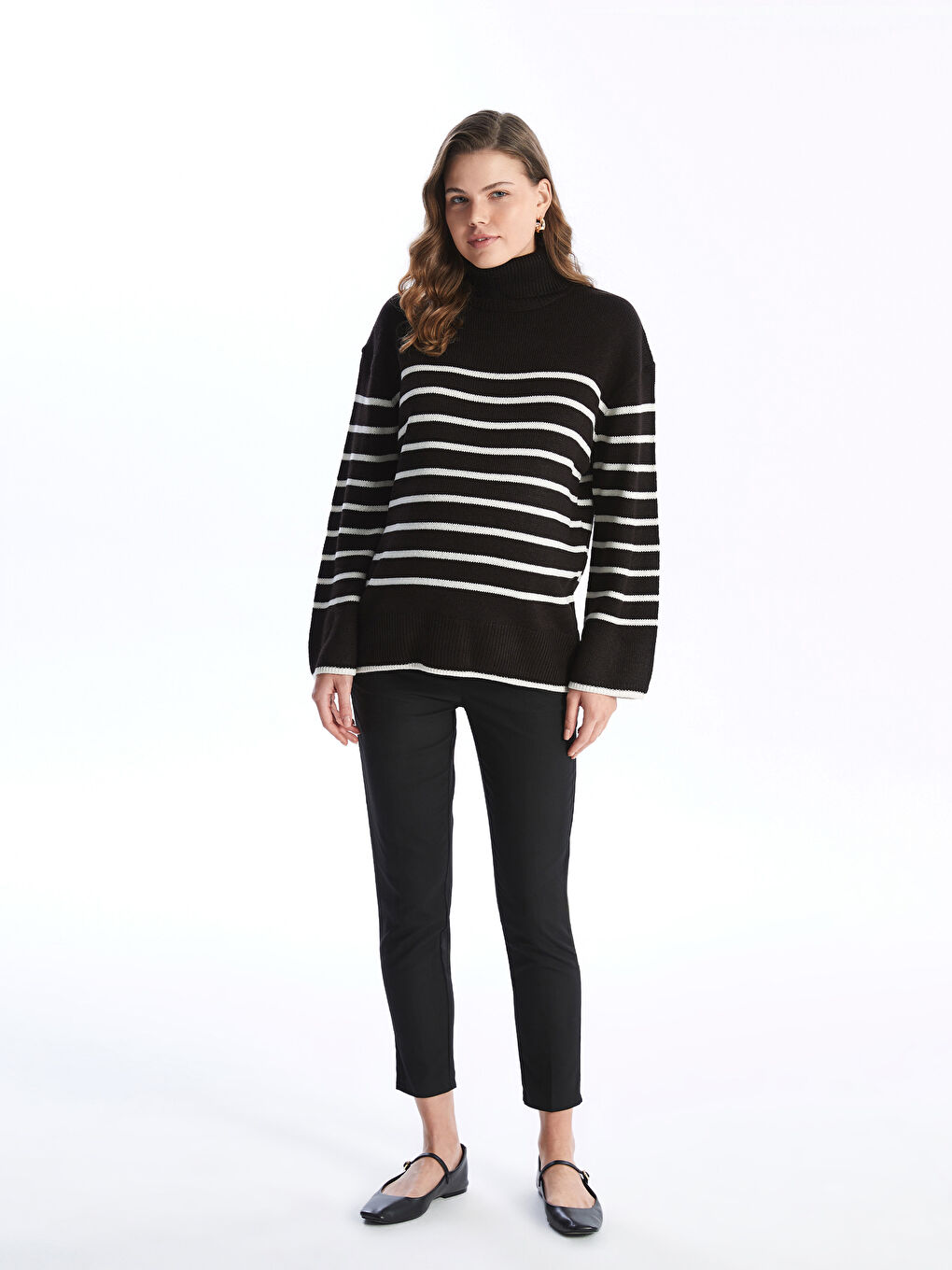 LCWAIKIKI Maternity Turtleneck Striped Long Sleeve Maternity Knitwear Sweater -W46507Z8-LFC