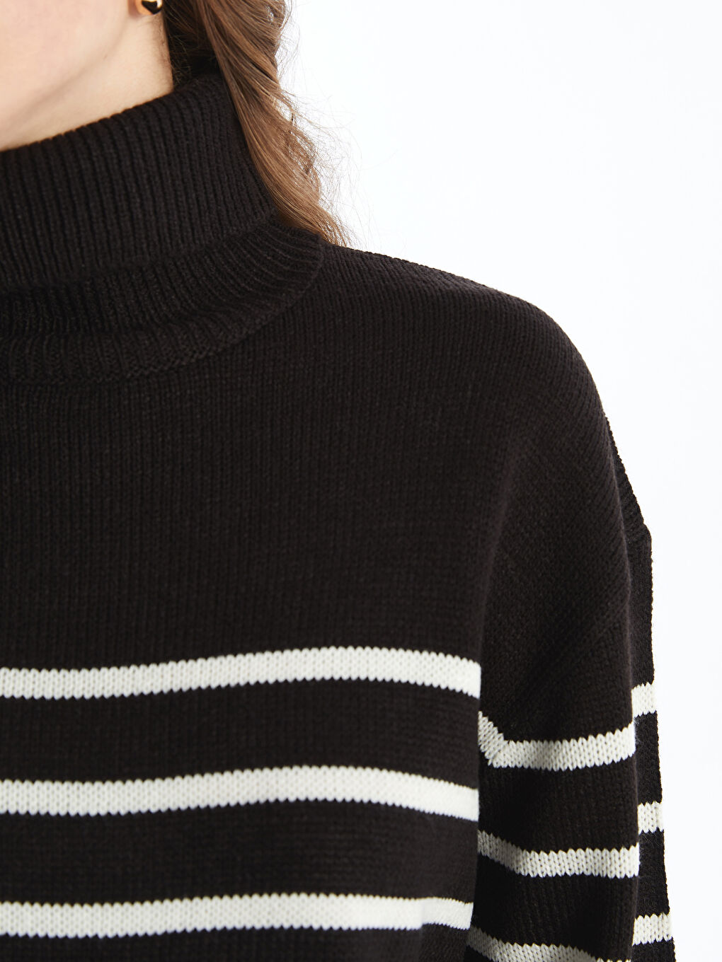 LCWAIKIKI Maternity Turtleneck Striped Long Sleeve Maternity Knitwear Sweater -W46507Z8-LFC
