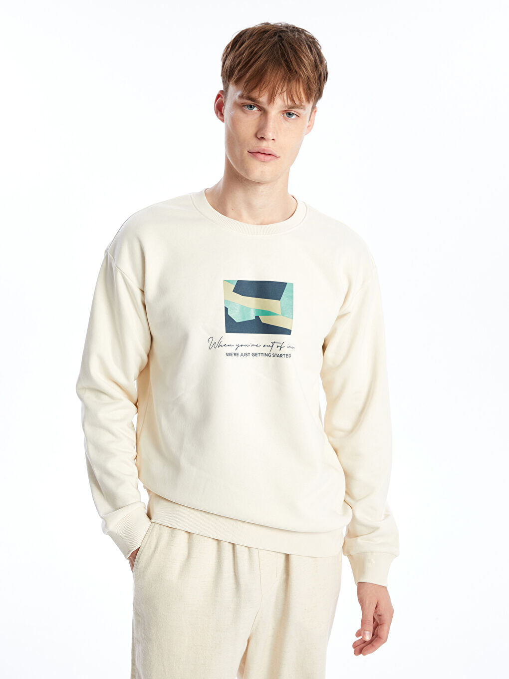 Crew Neck Long Sleeve Printed Men's Sweatshirt