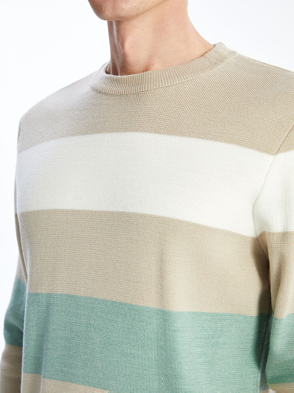 Crew Neck Long Sleeve Striped Men's Knitwear Sweater-2