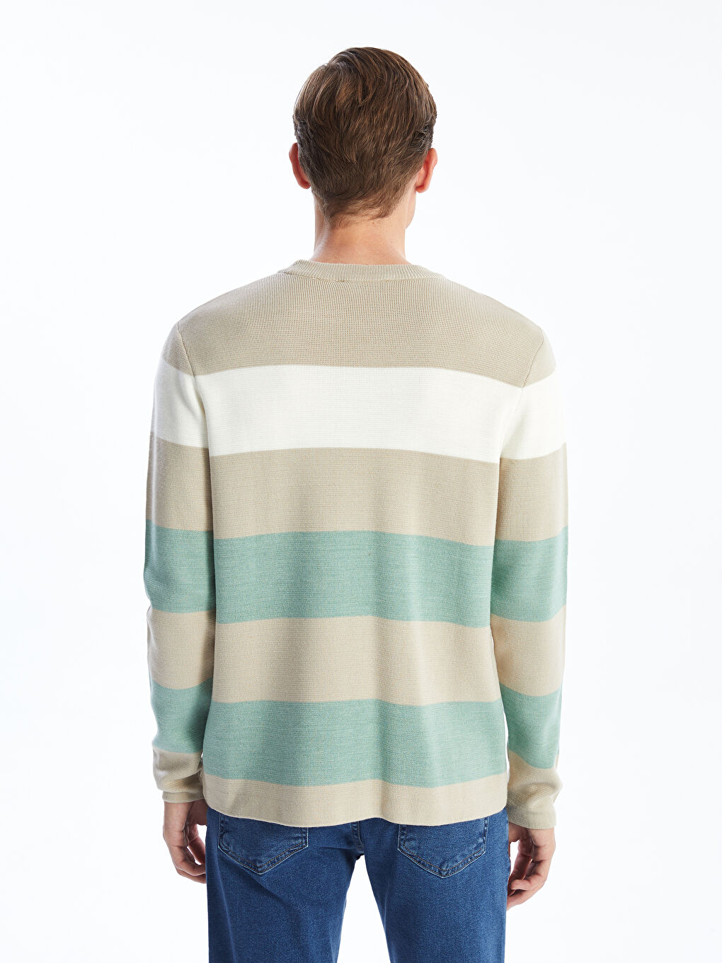 Crew Neck Long Sleeve Striped Men's Knitwear Sweater-3