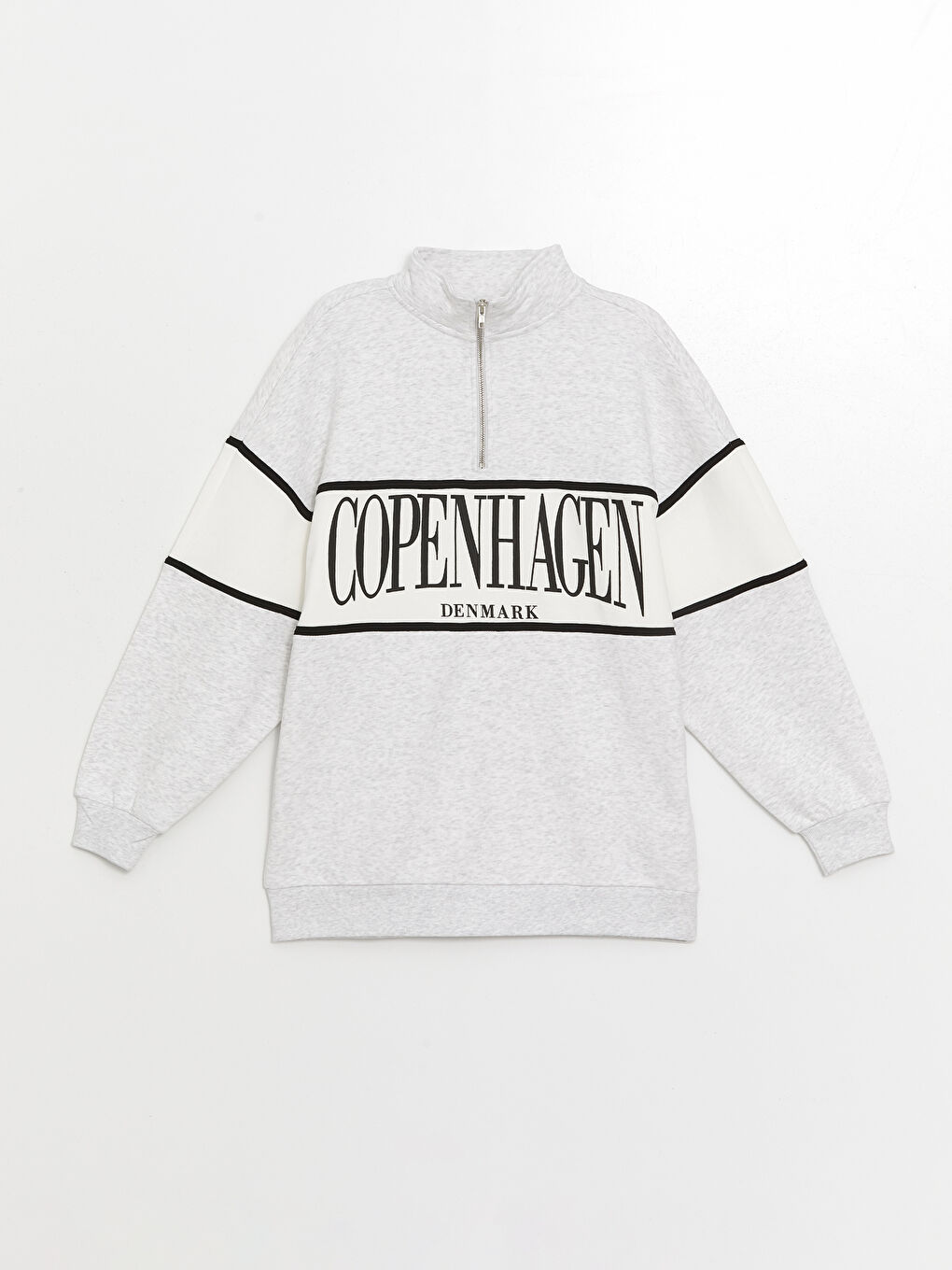 XSIDE Gri Melanj Dik Yaka Baskılı Oversize Kadın Sweatshirt - 4