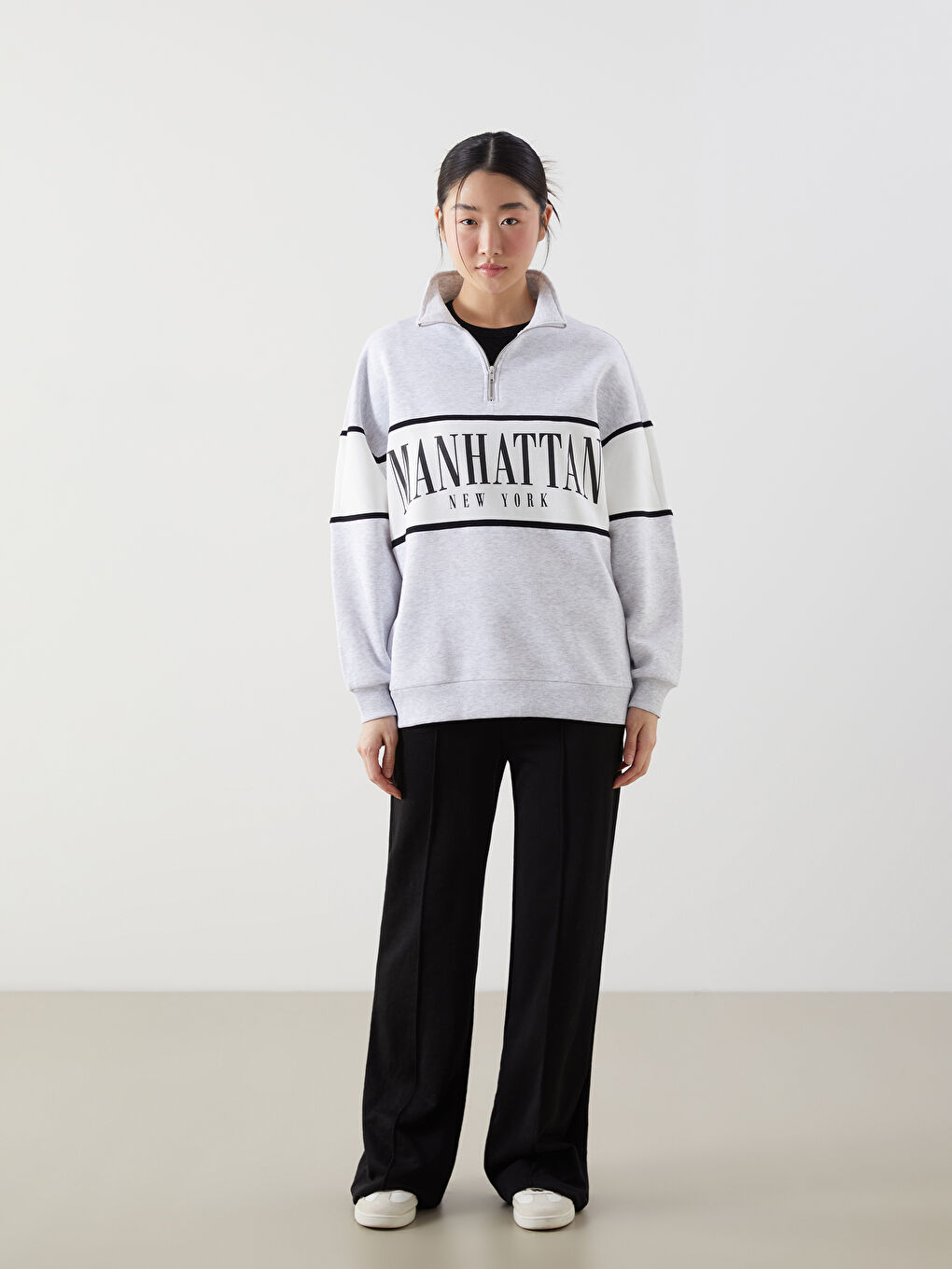 Funnel Neck Printed Oversize Women's Thick Sweatshirt-1