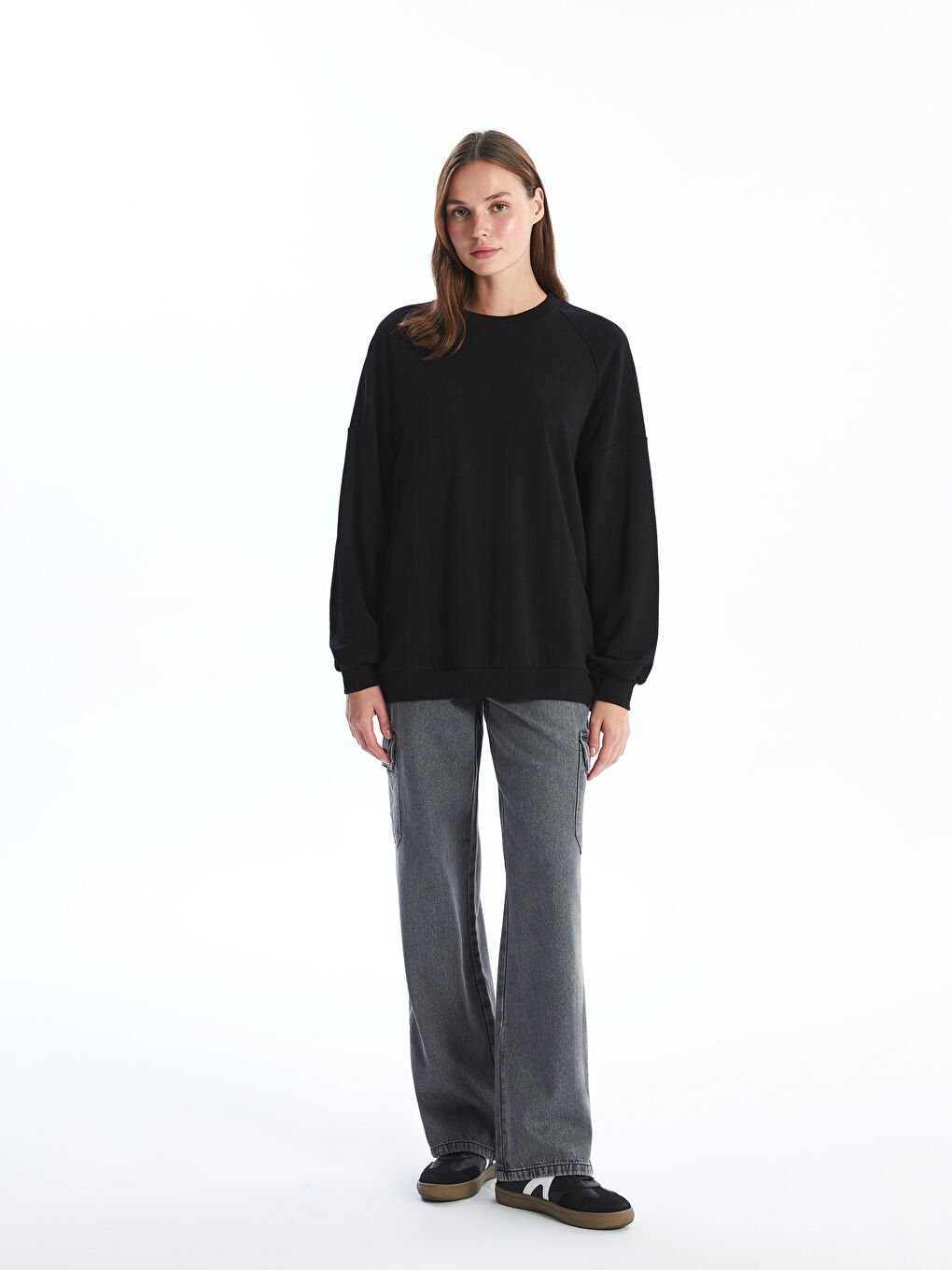 XSIDE Rundhalsausschnitt Schlichtes Oversize Sweatshirt für Damen -W46673Z8-CVL
