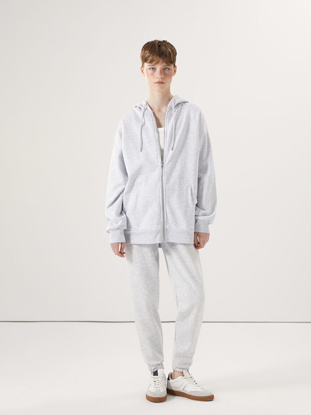 Hooded Plain Long Sleeve Oversize Women's Zipper Sweatshirt-1